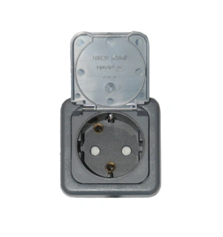 DEFA Enkel mini-kontakt, Plug-in Grå 230V - IP44 - innfelt m/lokk