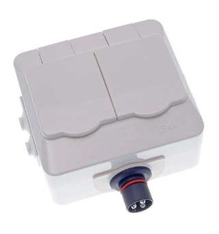 DEFA Dobbel kontakt, Plug-in 230V - IP44 - utenpåliggende m/lokk