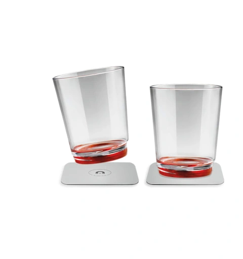 SILWY Magnetic Plastglass - Drikkeglass 2 stk glass (rød bunn) og magnetpads