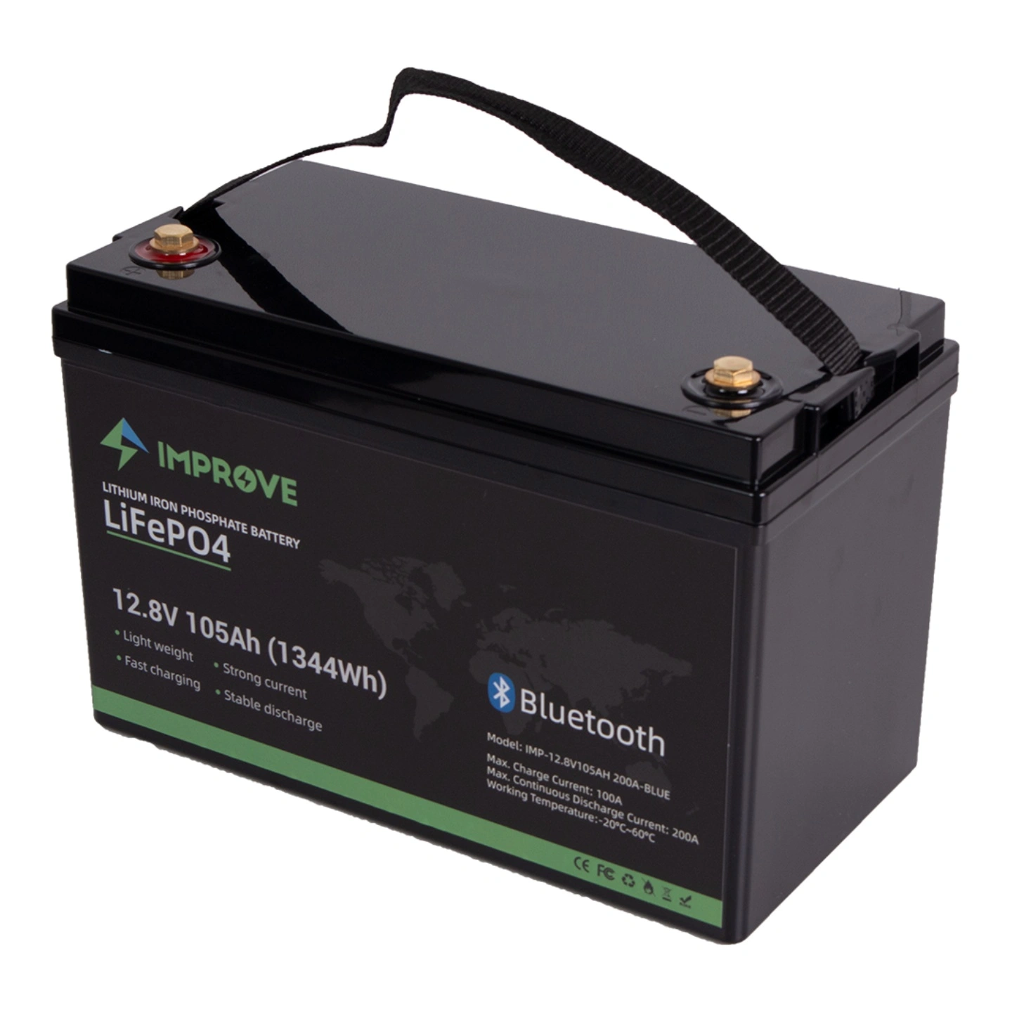 IMPROVE Lithium Batteri 12V 105Ah BMS 200A - Bluetooth - LiFePO4