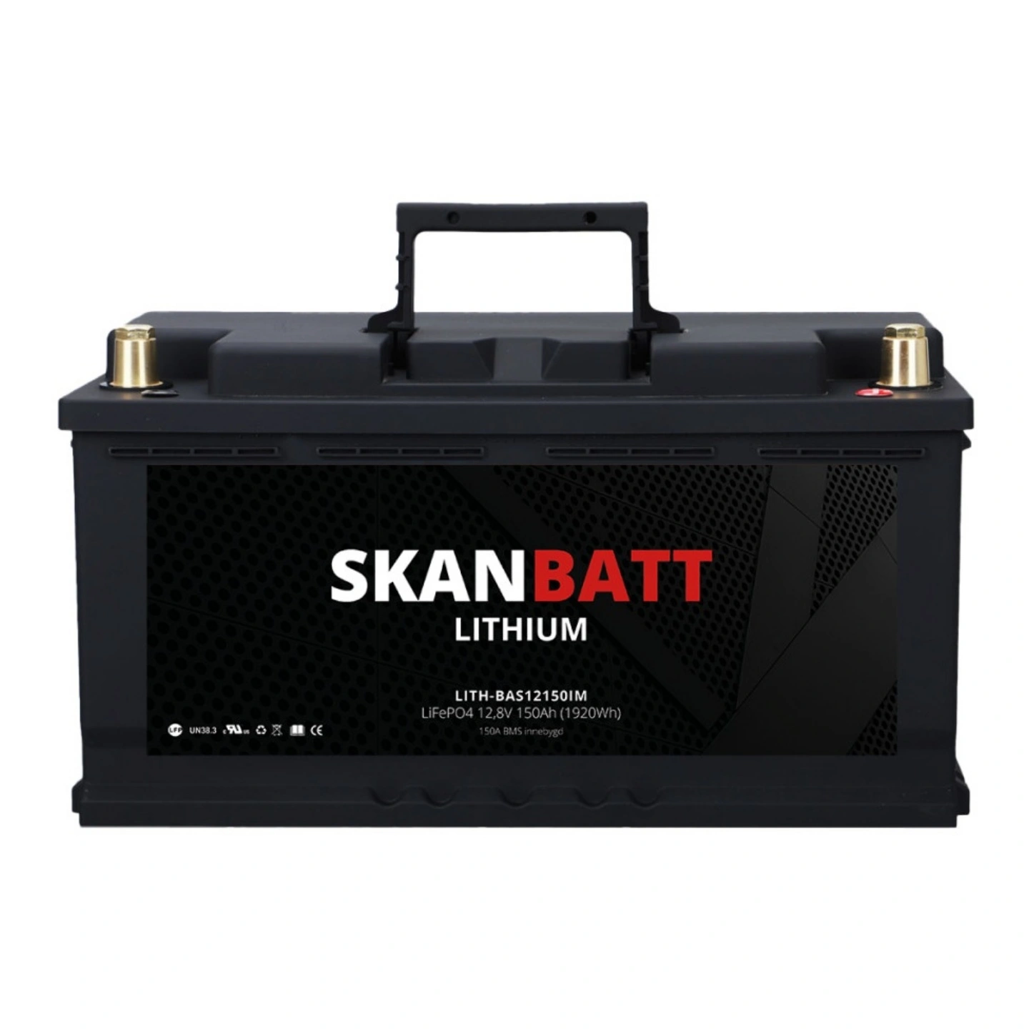 SKANBATT Lithium Batteri 12V 150ah 150a BMS og  Mål: 352x174x190mm