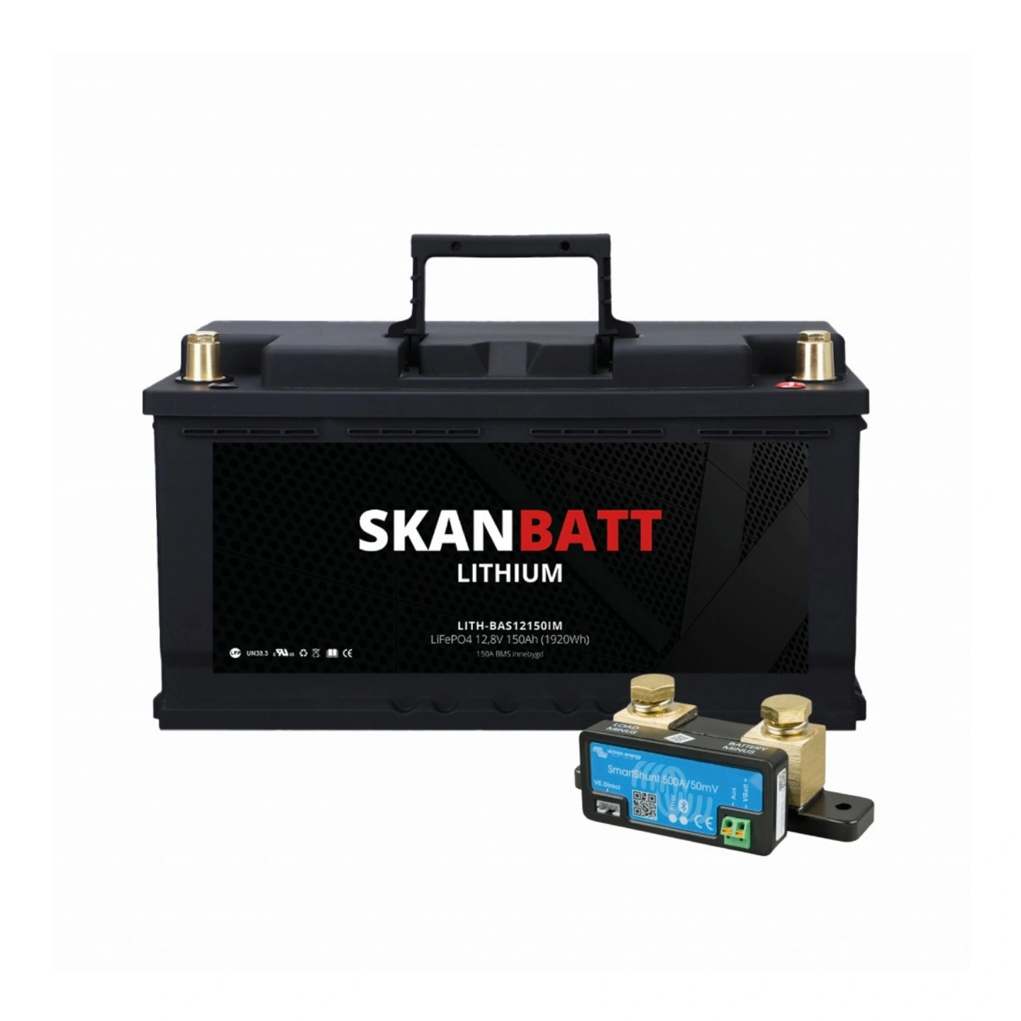 SKANBATT Lithium Batteri 12V 150ah 150a BMS (352x174x190mm) - Med Bluetooth