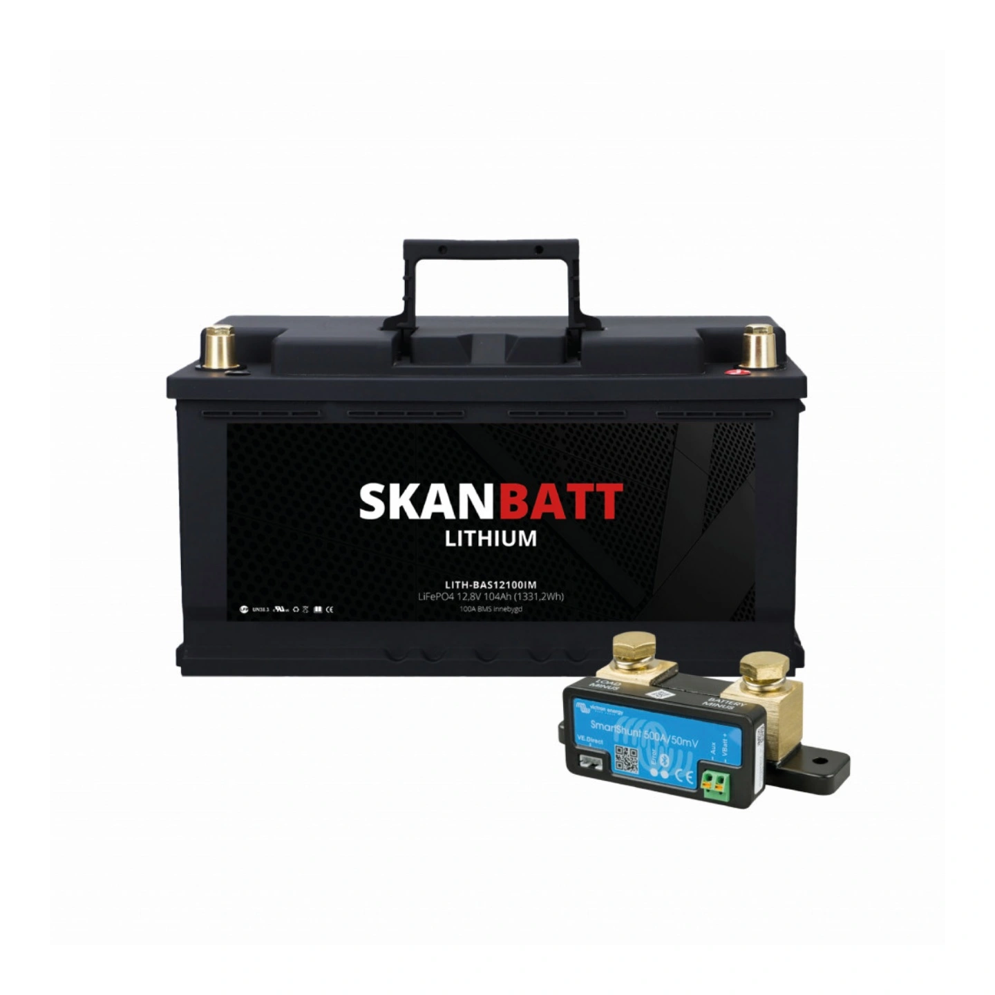 SKANBATT Lithium Batteri 12V 104ah 100a BMS 279x175x190mm - Med Bluetooth